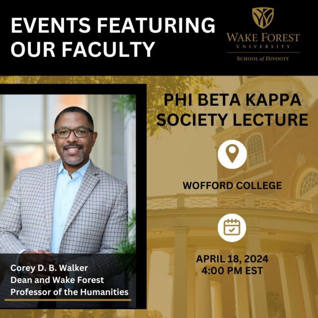 Dean Walker completes his final 2023-2024 Phi Beta Kappa lecture at Wofford College today at 4pm. 

His lecture "With God on Our Side: On Religion and American Public Life in a Secular Age," examines the complex relationships between religion, politics, and American public life.