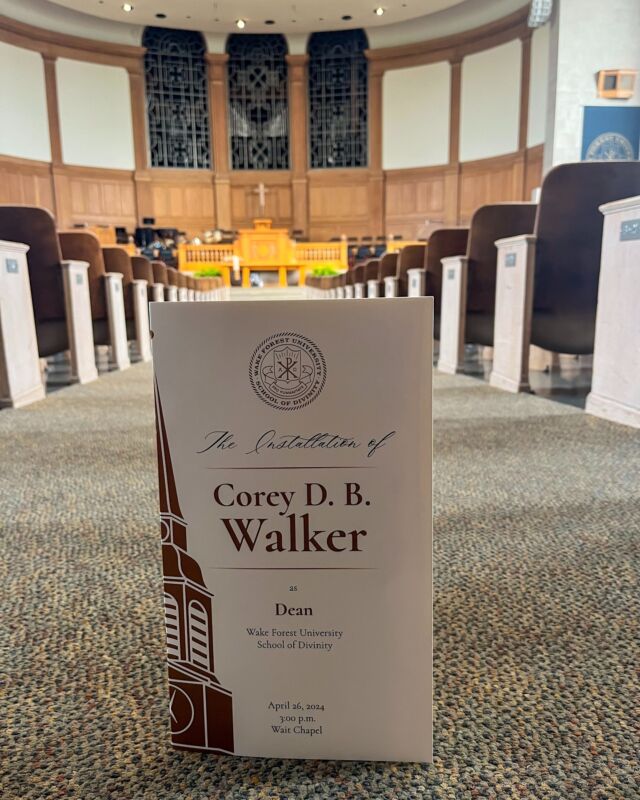 Today is the BIG day!

Join us at 3pm in Wait Chapel for the Installation of Corey D. B. Walker as Dean of Wake Forest University School of Divinity.

The service will be live-streamed (on the WakeDiv Facebook page) for those unable to make it to campus.