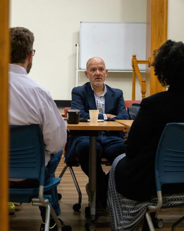 Daniel Pryfogle, co-founder and CEO of Sympara, met with members of our community earlier today to discuss the nonprofit's mission of repurposing underutilized religious assets for social impact.