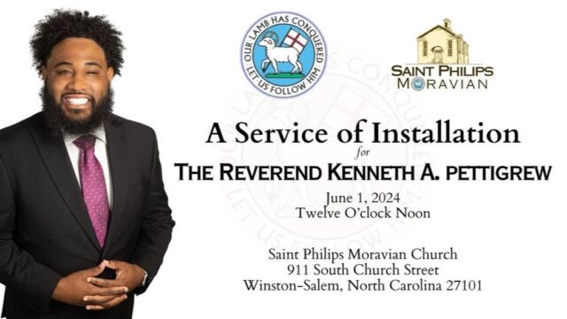 Congratulations, Kenneth Pettigrew (MDiv ’16)!

Kenneth will be installed as Provincial Acolyte at the St. Philips Moravian Church, the oldest active African-American church in NC, on Saturday, June 1 at Noon. 

Dean Corey D. B. Walker will participate in the service.